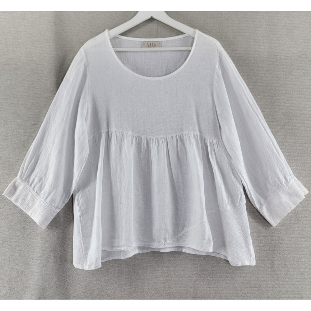Saga Womens Top 100% Linen Babydoll Relaxed Lagenlook Blouse Made Italy One Size